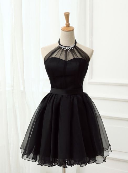 Sexy Black Lace Halter Long Sleeves Short Homecoming Dress  cg1284