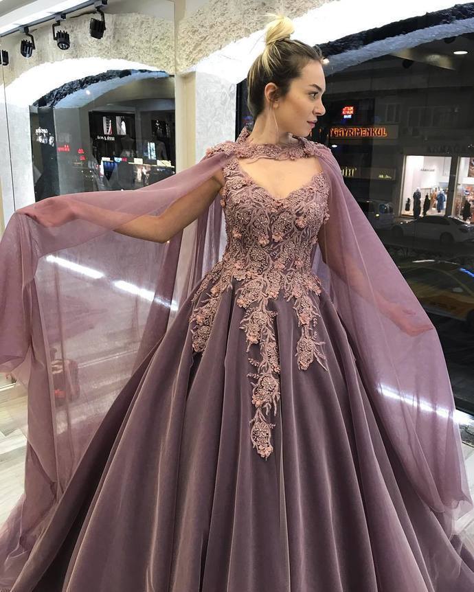 Long Prom Dress,Gorgeous Cape Ball Gown Wedding Dress Lace Appliques Beaded Women Bridal Gowns   cg13124