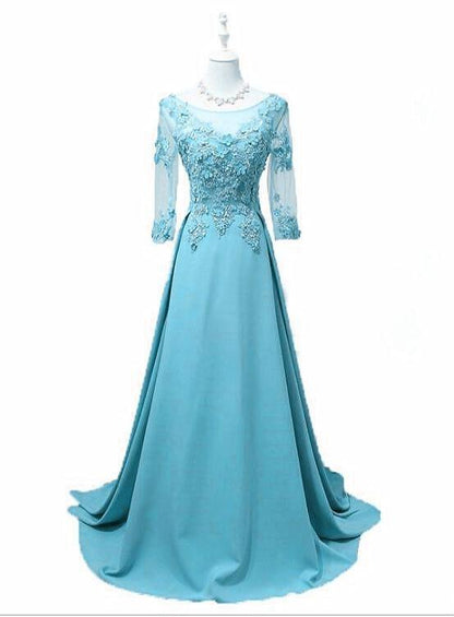 Elegant Round Neckline Blue Floor Length Party Dress, Blue Bridesmaid Dress prom dress    cg13282