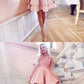 A-Line Round Neck Tiered Pink Homecoming Dress with Lace  cg1336