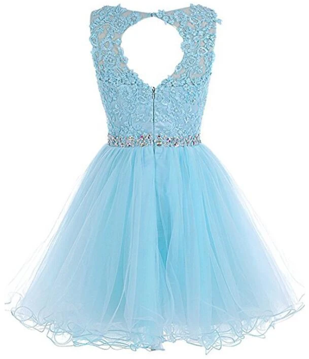 Lovely Tulle Short Homecoming Dress With Beadings,Lace Applique Formal Dress   cg13603