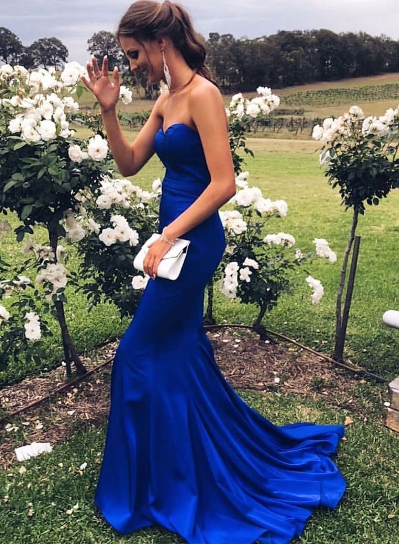 Simple blue satin long prom dress, mermaid evening dress cg1371