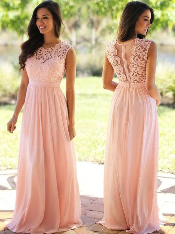 Long Prom Dresses Modest 2019, Pink Prom Dresses Elegant, A Line Prom Dresses Lace, Chiffon Prom Dresses Beautiful  cg1391