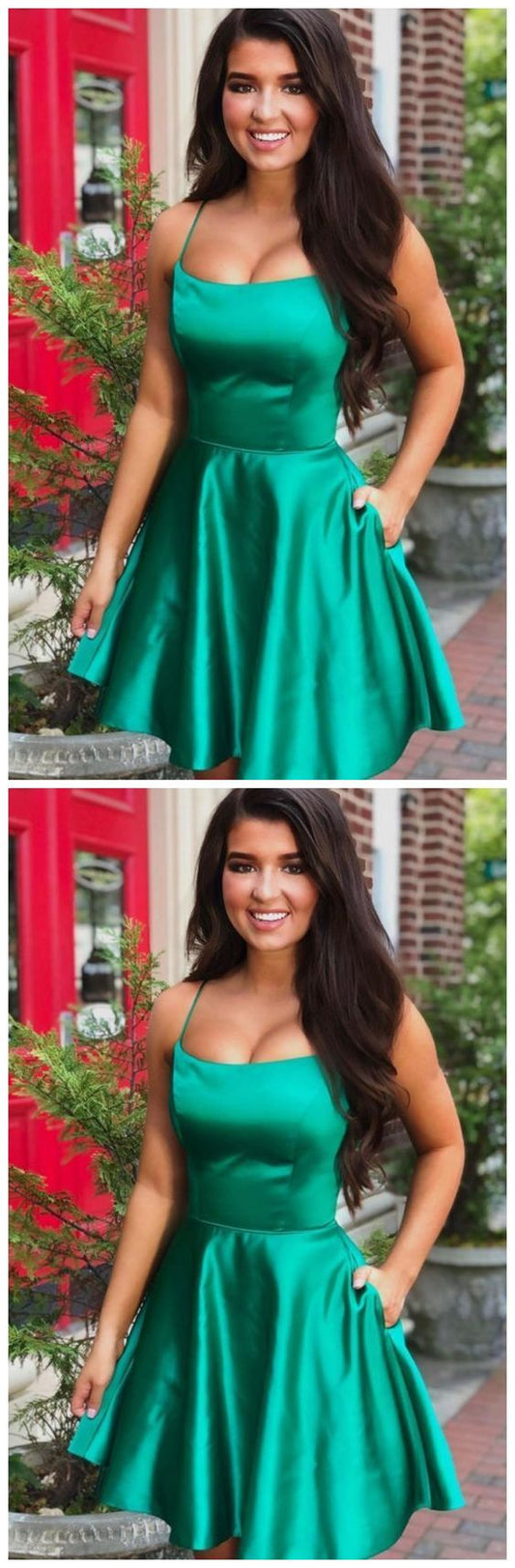 spaghetti straps green hoco party dresses Homecoming Gowns   cg14145