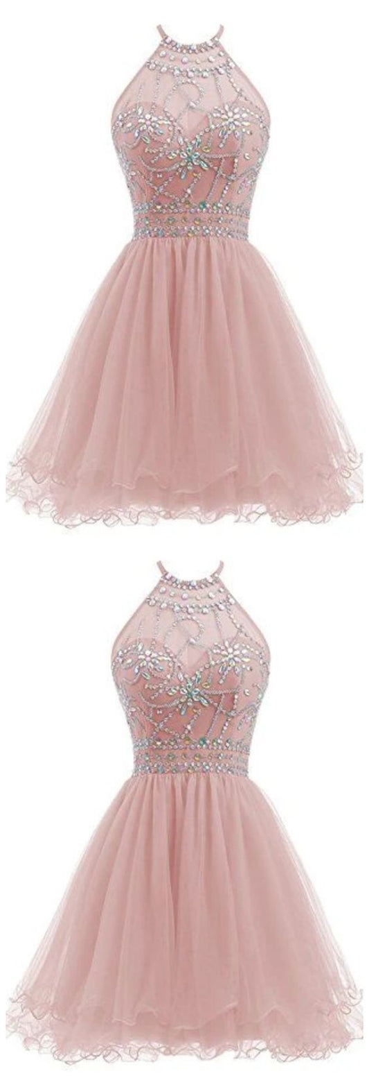 Beaded Halter Homecoming Dress Short Tulle dress   cg14194