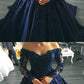 Navy Blue Lace Appliques Long Sleeves Ball Gowns Wedding Dresses Off Shoulder  cg1431