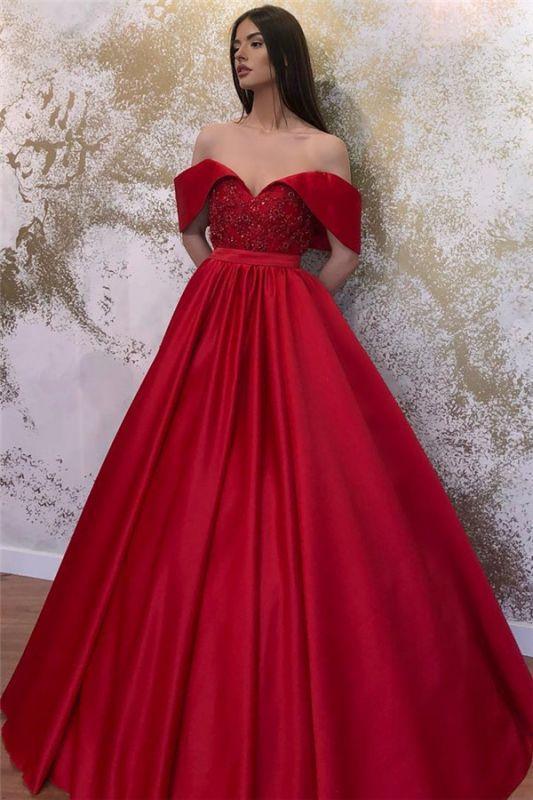 A-line Off-the-shoulder Ruffles Beaded Prom Dresses,    cg14599