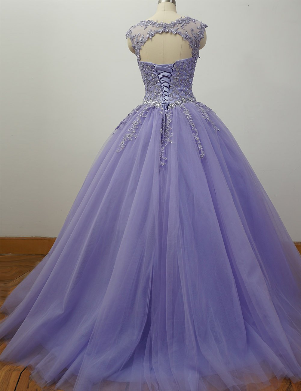 Gorgeous Cap Sleeves Lavender Ball Gown Quinceanera Dresses lace Appliqued ,Beading Bling Bling Sweet 16 dress, Debutante Gown,prom dresses   cg14660