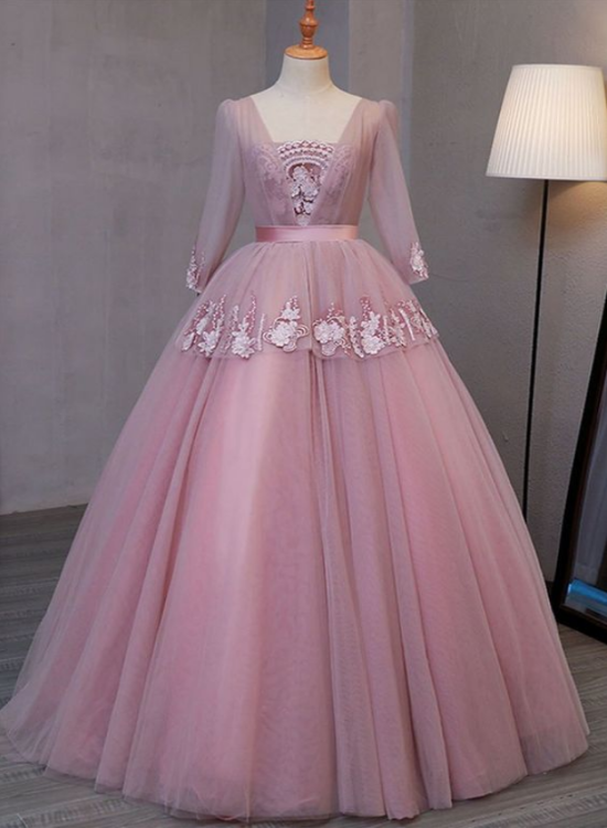 Dark Pink V-Neckline Ball Gown Lace Applique Sweet 16 Dress, Pink Prom Dress Party Dress  cg14691