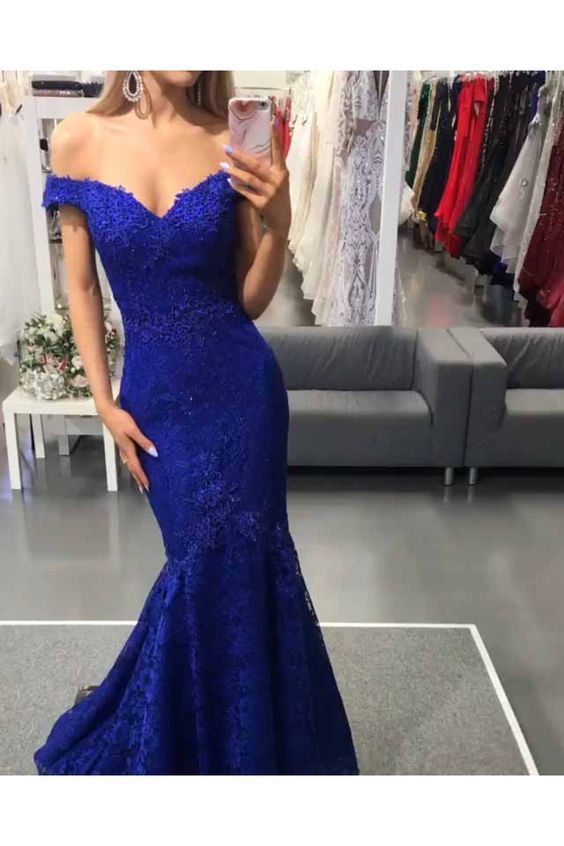 Mermaid Off-the-Shoulder Lace Long Prom Dresses Formal Evening Gowns   cg14918