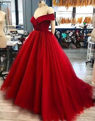 Prom Dresses,new fashion Prom Dresses,Red tulle V neck   cg15065