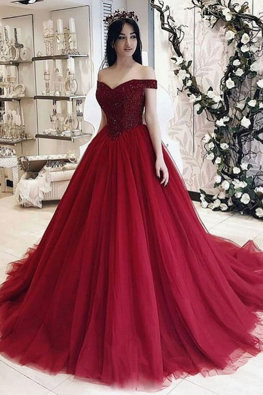 Burgundy prom dress,sweetheart prom dress,off shoulder prom dress,beading prom dress,evening ball gowns   cg15079