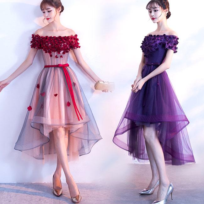 Adorable High Low Tulle Off Shoulder Flowers Party Dress, Cute Homecoming Dress   cg15121