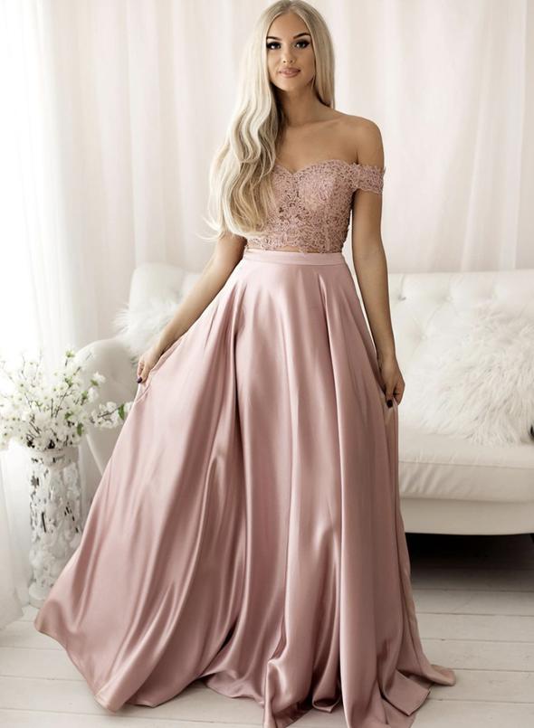 Pink lace long prom dress pink evening dress   cg15182