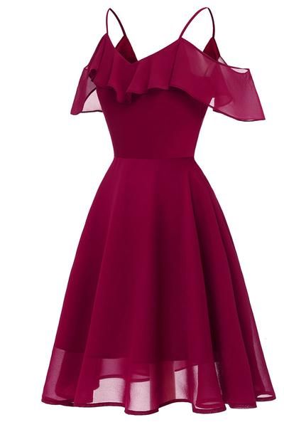 Burgundy Off-the-shoulder A-line Spaghetti Strap homecoming Dress cg1535