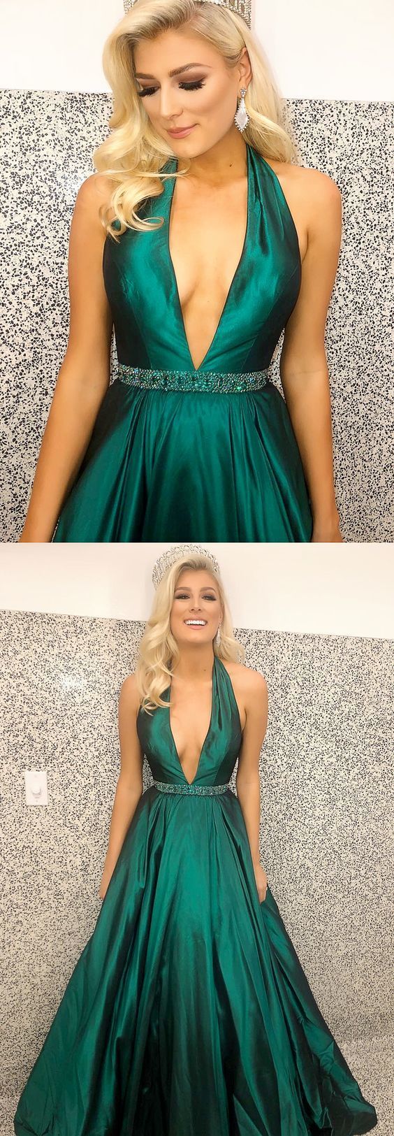 Sexy Deep V Neck Emerald Green Long Pegeant Dress, Gorgeous Prom Dress   cg15366