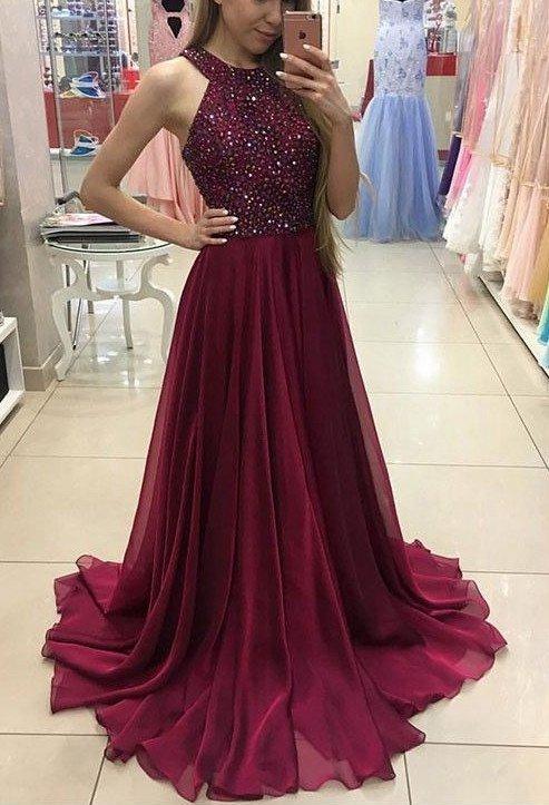 Beaded Prom Dress Halter Neckline, Dresses For Event, Evening Dress ,Formal Gown, Graduation Party Dress cg1569