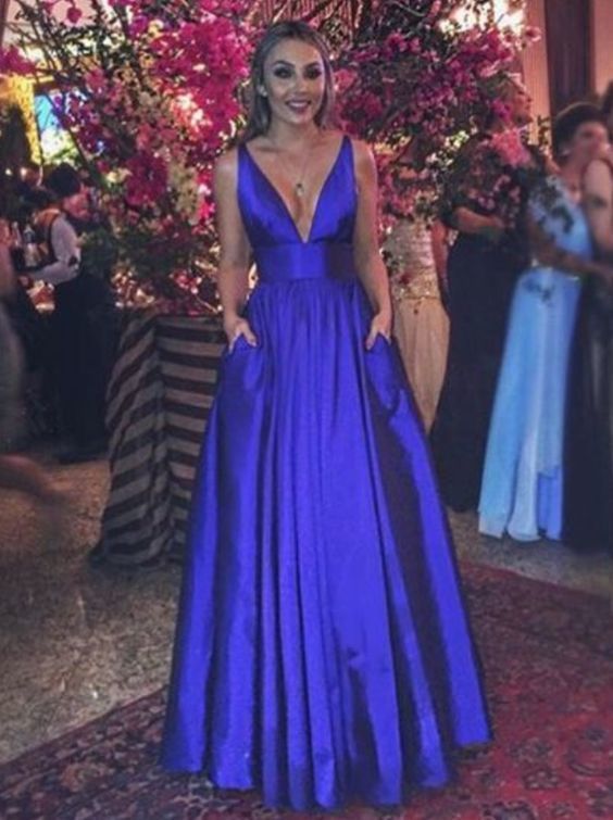 A line V-neckline Prom Gown,Royal Blue Evening dress cg1572