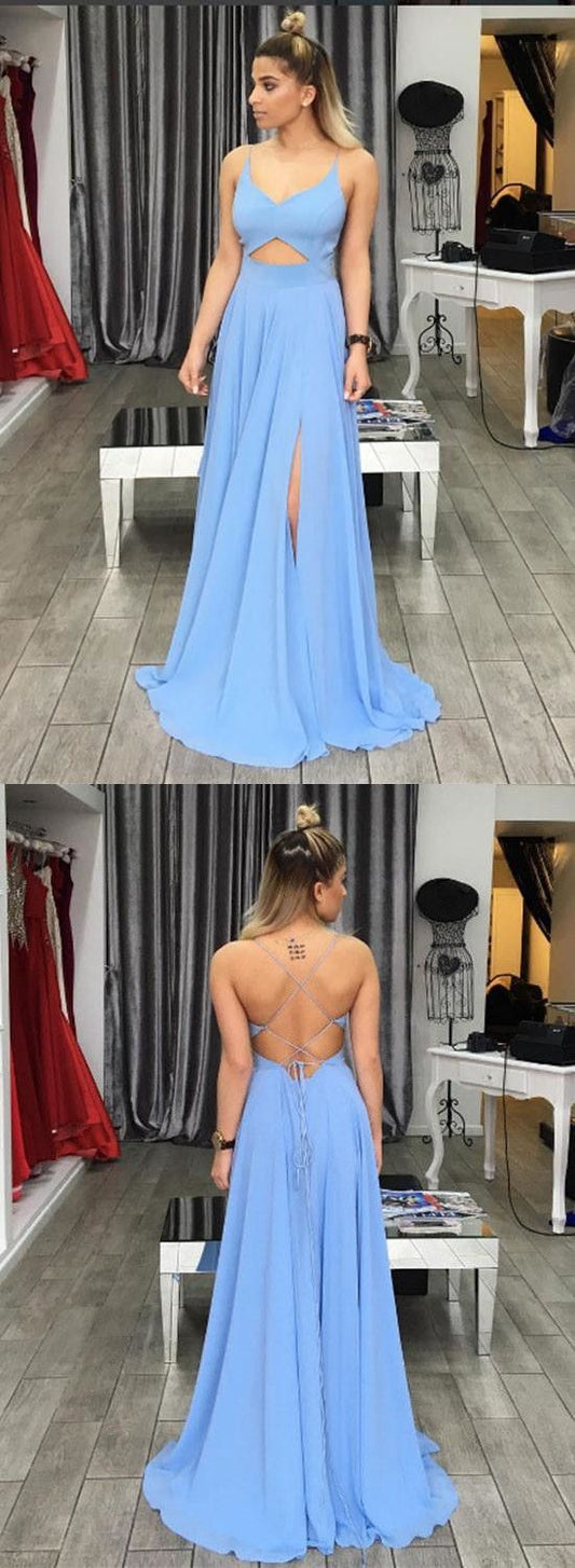 Simple Prom Dress,Blue Prom Dress,V Neck Prom Dress,Backless Evening Dress,Long Prom Dresses   cg16031