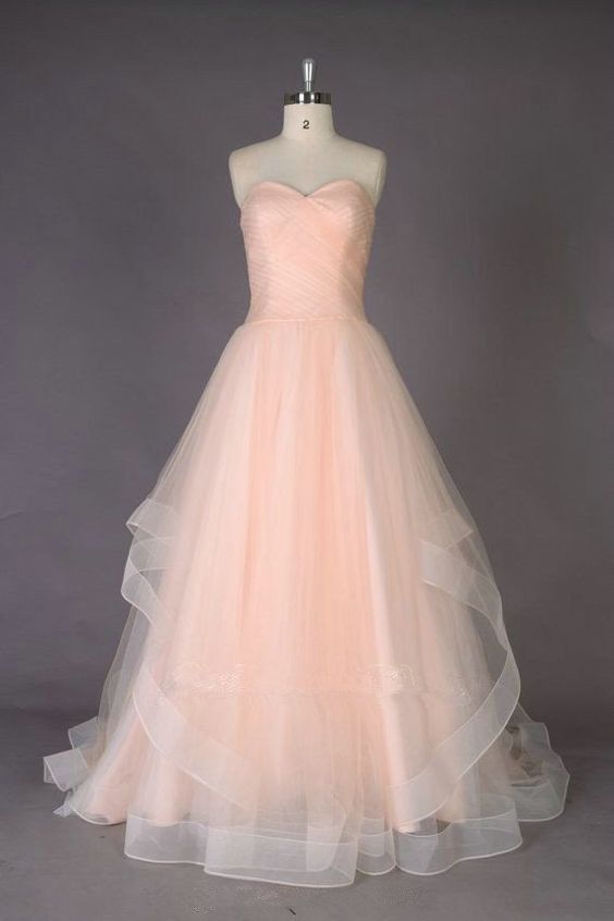 Soft Pink Floor Length Organza Prom Gowns Evening Dresses cg1621