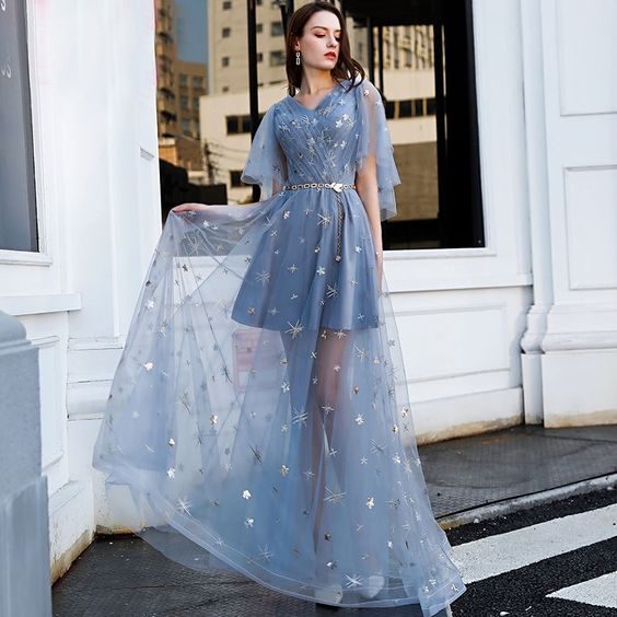 Affordable Sky Blue Evening Dresses 2019 A-Line prom dress  cg1645