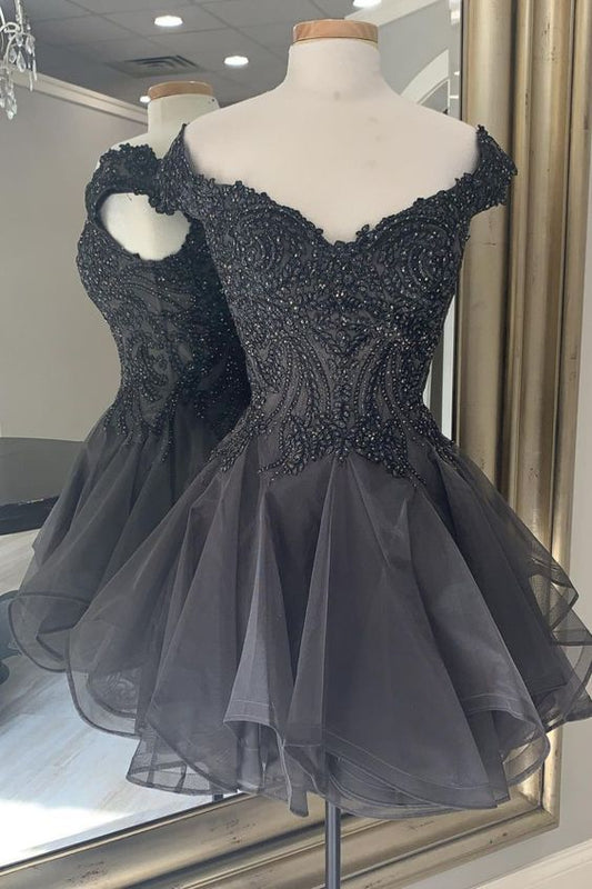 off the shoulder black short party dress Homecoming Dress     cg16558