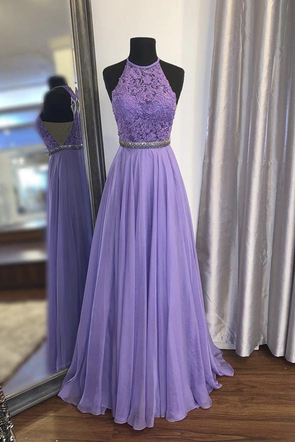 Purple A line chiffon lace prom dress evening dress   cg16634
