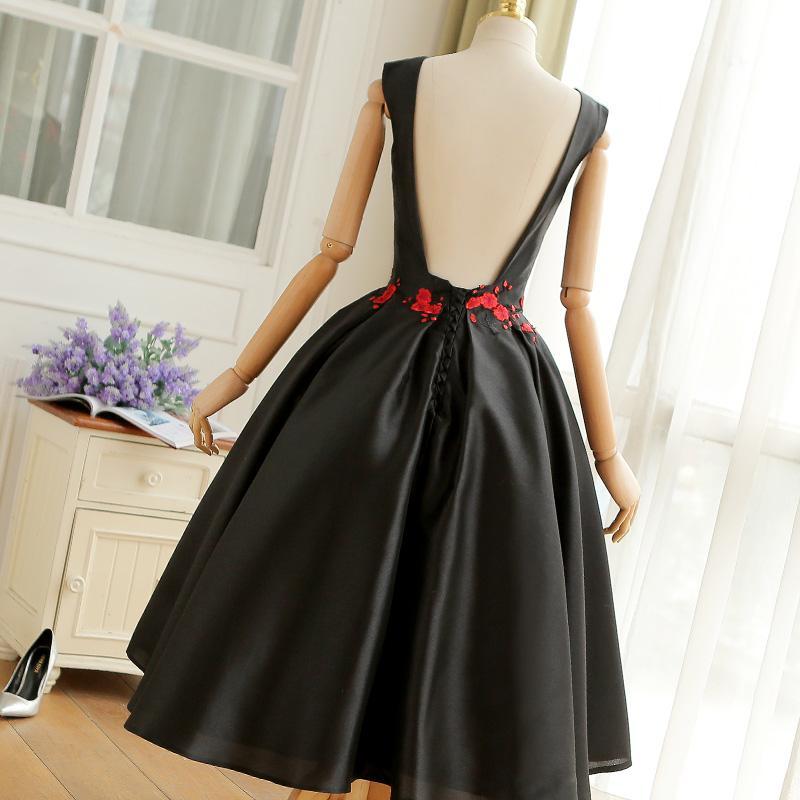 Homecoming Dresses Black Vintage Style Tea Length Wedding Party Dress   cg16806