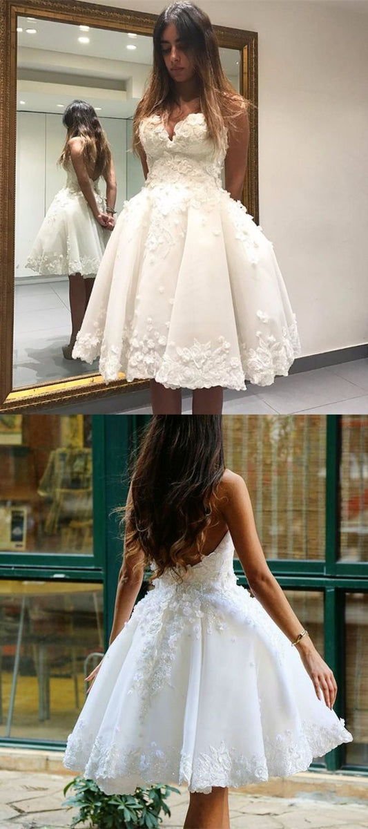 Romantic Strapless Short Wedding Dress Short A Line with Delicate Floral Homecoming Dress     cg16946