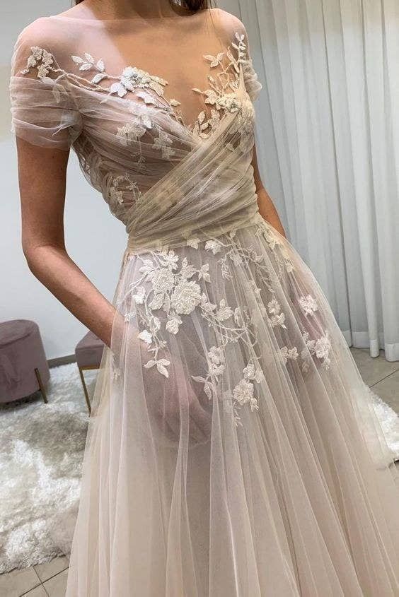 Tulle Applique Long Wedding Dresses Prom Dress    cg17020
