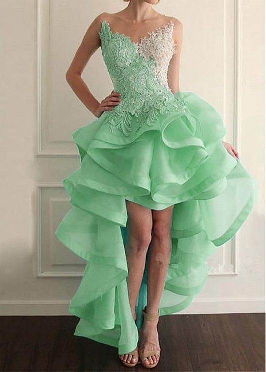 Magbridal Marvelous Tulle & Organza Sheer Jewel Neckline Hi-lo A-line Homecoming Dresses With Lace Appliques   cg17468