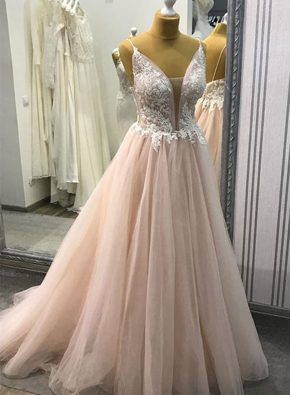 Cute v neck tulle lace long prom dress, evening dress cg1747