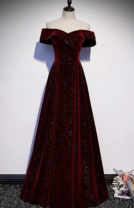 Burgundy velvet long prom dress evening dress   cg17583