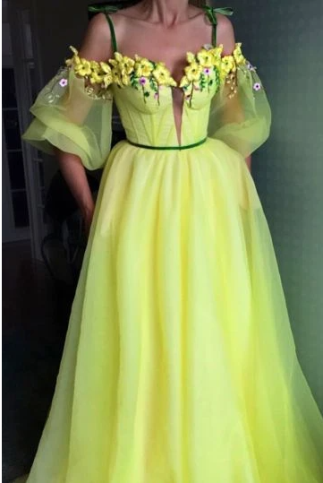 A line YELLOW Long Prom Dresses wedding dress   cg17785