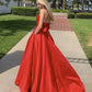 Red Satin V Neck Long Simple Prom Dress Red Evening Dress   cg17880