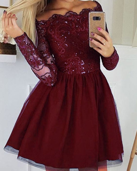 Short Homecoming Dresses Long Sleeves Coctail Dress   cg18033