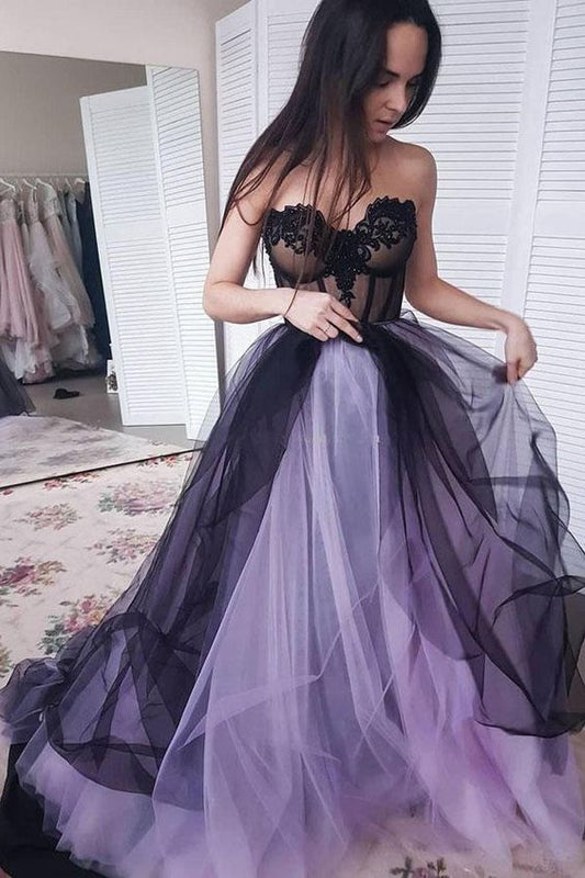 New Arrival A-line Tulle Sweetheart Beaded Long Prom Dresses with Appliques cg1819