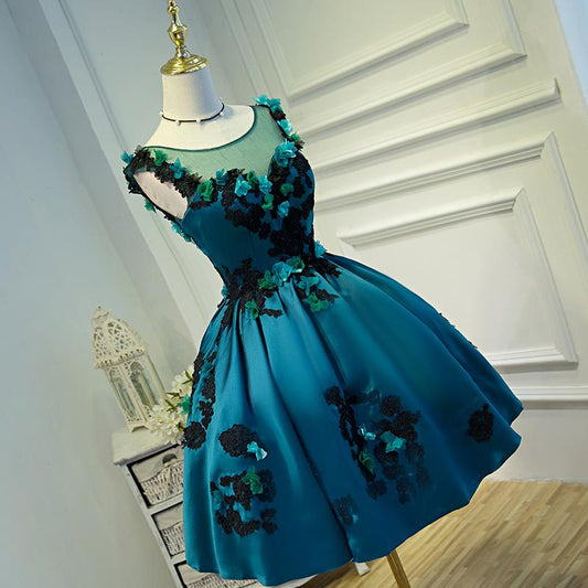 Lovely Satin Knee Length Ball Gown Party Dress With Flower Lace Homecoming Dress   cg18455