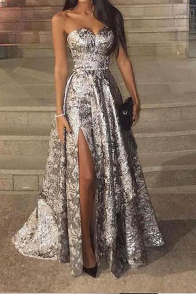Sexy Silver Sleeveless Sequins Fishtail Evening Dress long prom dress gorgeous formal dresses   cg18716
