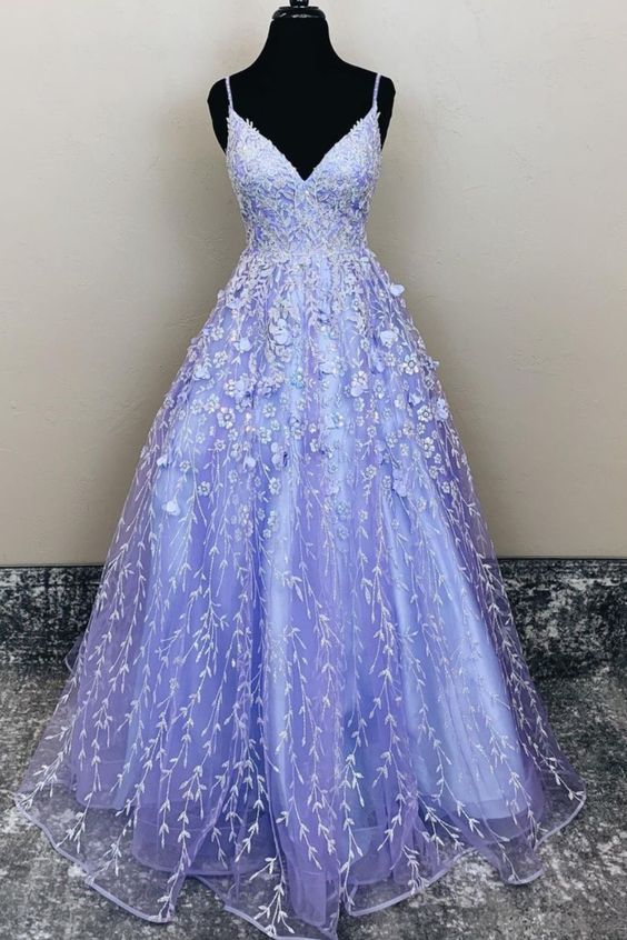 A-line lavender appliques long prom dress    cg18905
