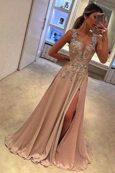 Satin High Slit Formal Women Prom Dresses Custom Handmade Party Gowns cg1911