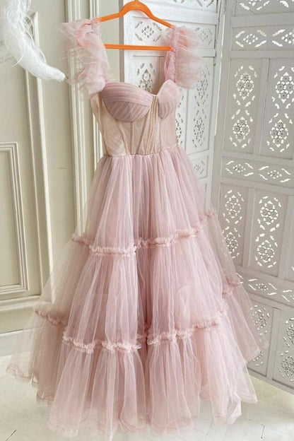 Cute tulle short prom dress pink evening dress    cg19111