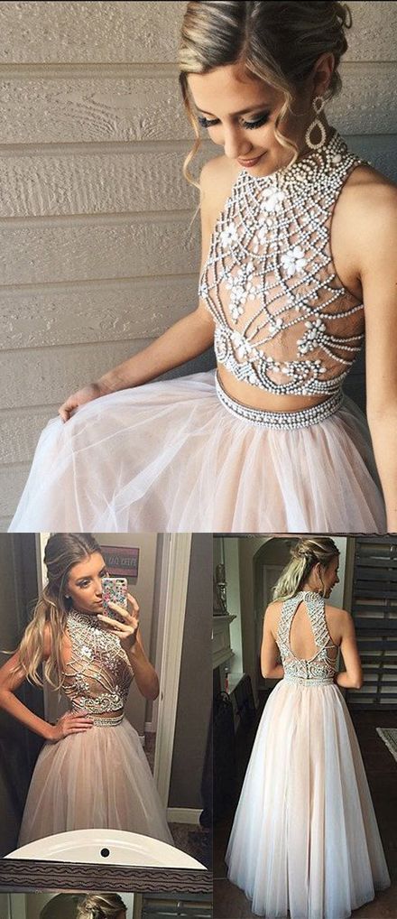 Two Piece Prom Dresses,A line Prom Dresses,Tulle Prom Dress with Beads cg1917