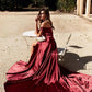 Red Sexy Off Shoulder Side Slit Sweep Train Prom Gown cg1937