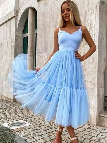 Simple V Neck Blue Long Prom Dresses  cg19517
