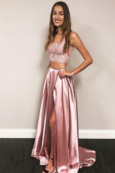 Princess Two Piece Long Prom Dress Slit  cg1953