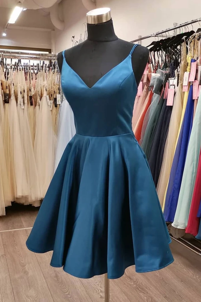 HOMECOMING DRESS SIMPLE V NECK SATIN SHORT BRIDESMAID DRESS   cg19622