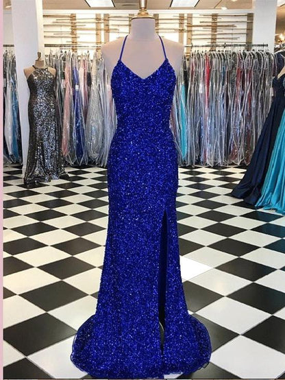 Trumpet/Mermaid Royal Blue Long Prom Dresses Spaghetti Straps Beading Evening Gowns cg1998