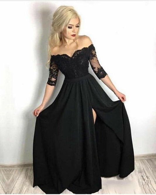 A-Line black evening dress long prom dress    cg20002
