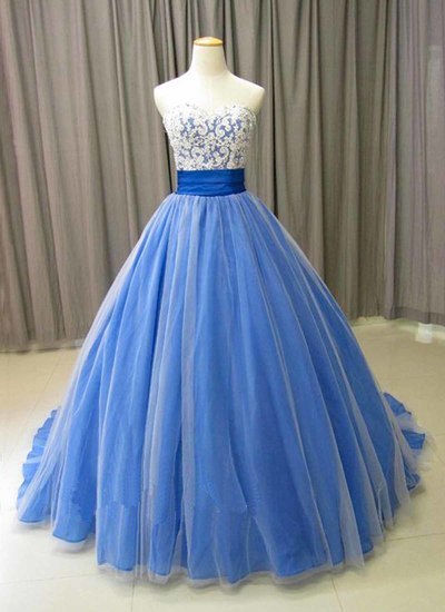 Spring blue tulle long formal lace prom dress, evening dress    cg20178